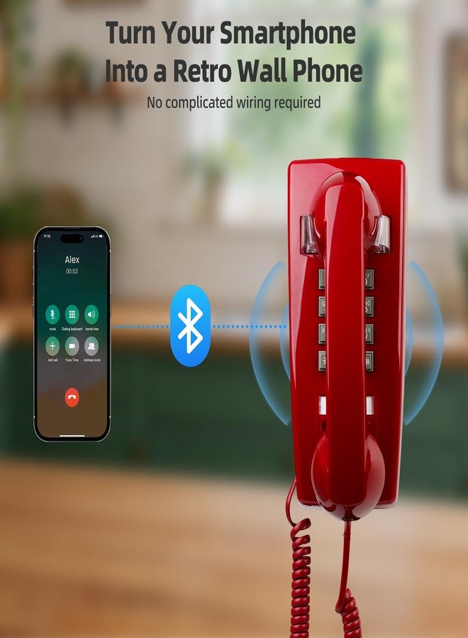 Sangyn Bluetooth Retro Wall Phone Bluetooth Compatible with Android & iOS, Bluetooth Landline Phone Wireless Home Telephone with Voice Assistant,Speakerphone & Volume Control, Red - Image 2