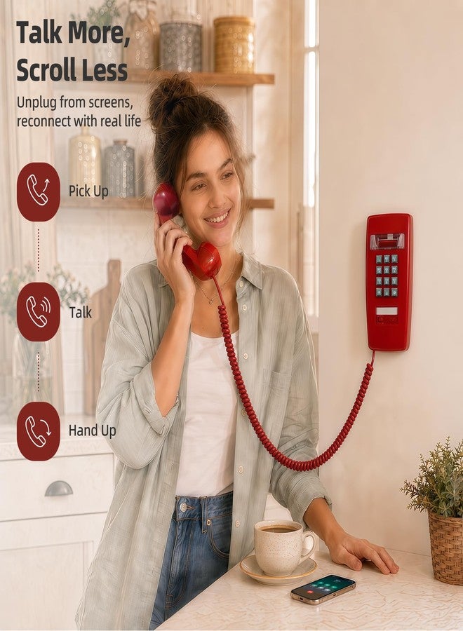 Sangyn Bluetooth Retro Wall Phone Bluetooth Compatible with Android & iOS, Bluetooth Landline Phone Wireless Home Telephone with Voice Assistant,Speakerphone & Volume Control, Red - Image 5