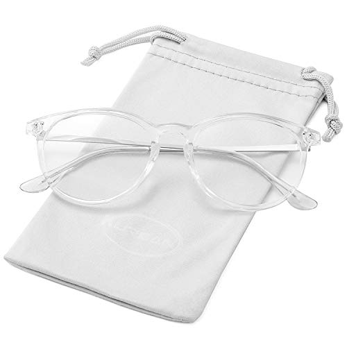 Kursan Non Prescription Clear Lens Fake Glasses for Women Men Retro Round Plastic Frame Eyeglasses (Transparent) - Image 1