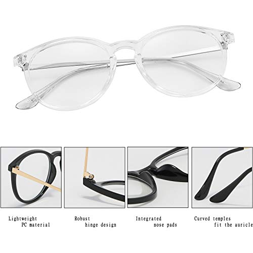 Kursan Non Prescription Clear Lens Fake Glasses for Women Men Retro Round Plastic Frame Eyeglasses (Transparent) - Image 3