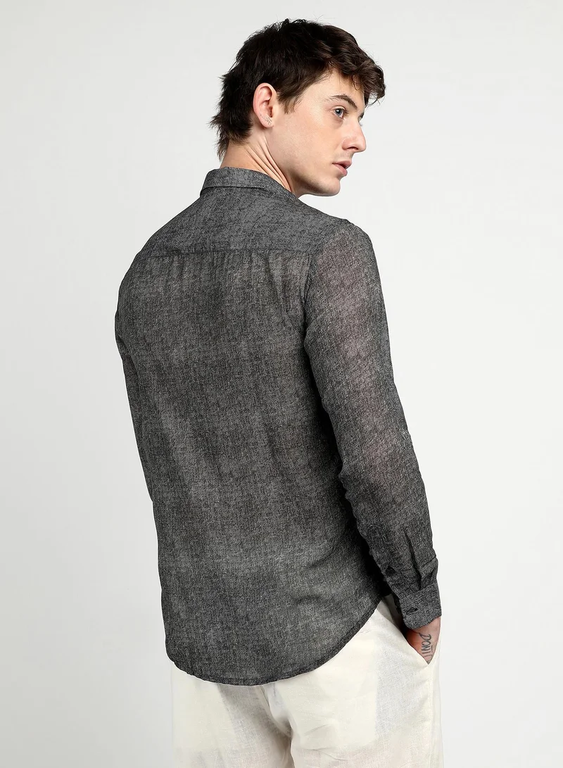 Campus Sutra  Men's Charcoal Black Gauzy Heathered Shirt for Men | Best Price UAE