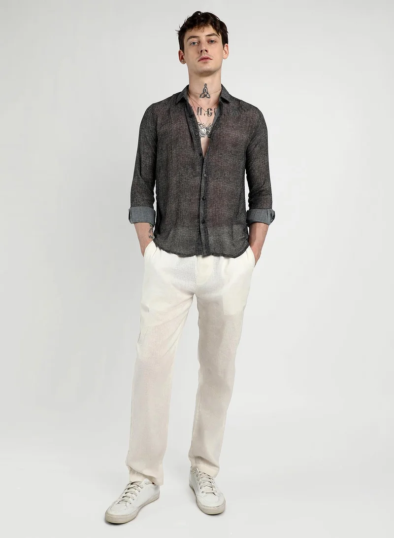 Campus Sutra  Men's Charcoal Black Gauzy Heathered Shirt for Men | Best Price UAE