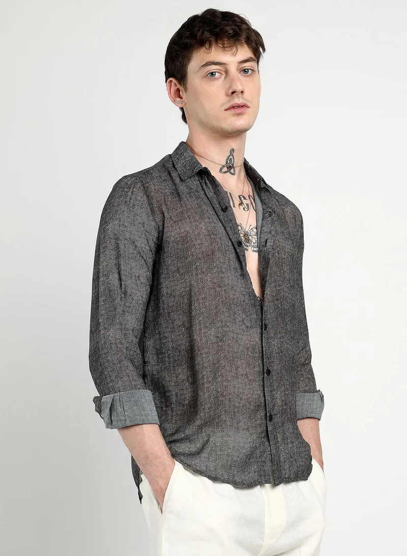 Campus Sutra  Men's Charcoal Black Gauzy Heathered Shirt for Men | Best Price UAE