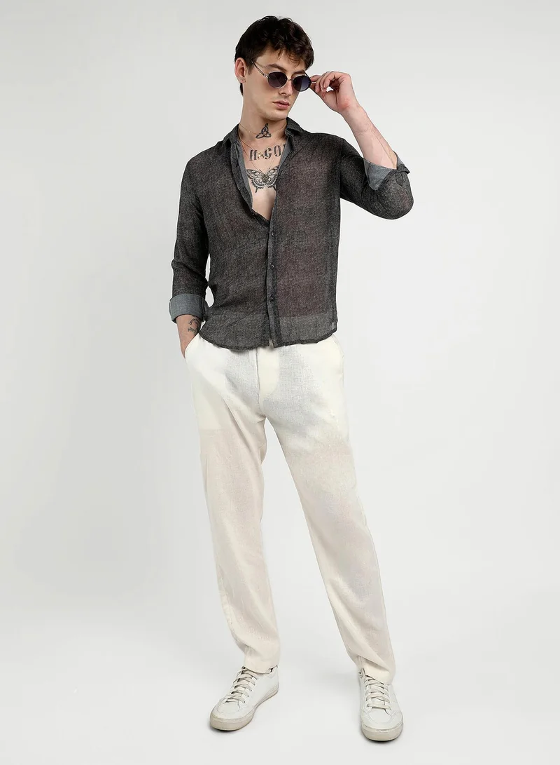 Campus Sutra  Men's Charcoal Black Gauzy Heathered Shirt for Men | Best Price UAE