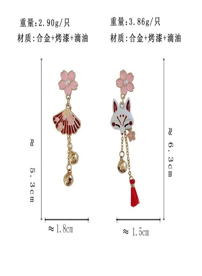 Anmpab Asymmetric Enamel Flower Fan Fox Stud Earrings for Women Cute Cartoon Animal Fan Petal Tassel Drop Dangle Earring Holiday Party Jewelry (Pink) - Image 5