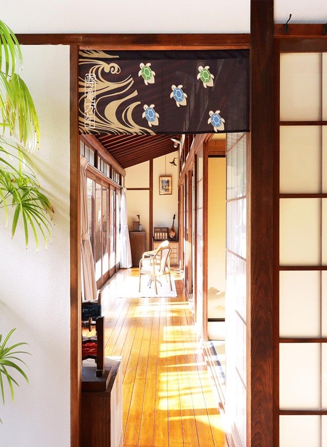 COTONOHA Japanese Short Noren Curtain - 33.5 x 11.8 in (85 x 30 cm) - Lace Fabric Doorway Divider for Kitchen, Entryway, or Room Décor - Made in Japan (Indigo Turtle) - Image 3