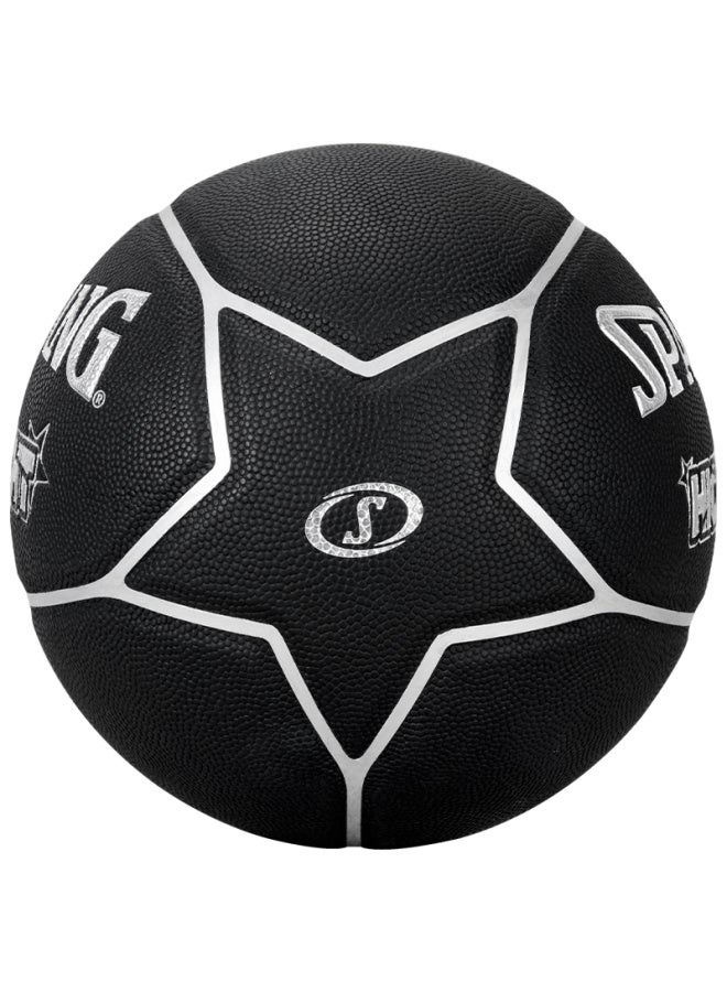 Spalding Basketball, Cool Five-star Design, Black And Silver, 7 Pieces Pu, Adult Compeion Ball, 77-168y - Image 4