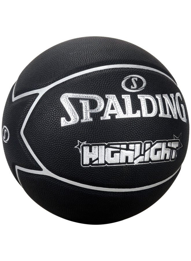 Spalding Basketball, Cool Five-star Design, Black And Silver, 7 Pieces Pu, Adult Compeion Ball, 77-168y - Image 3