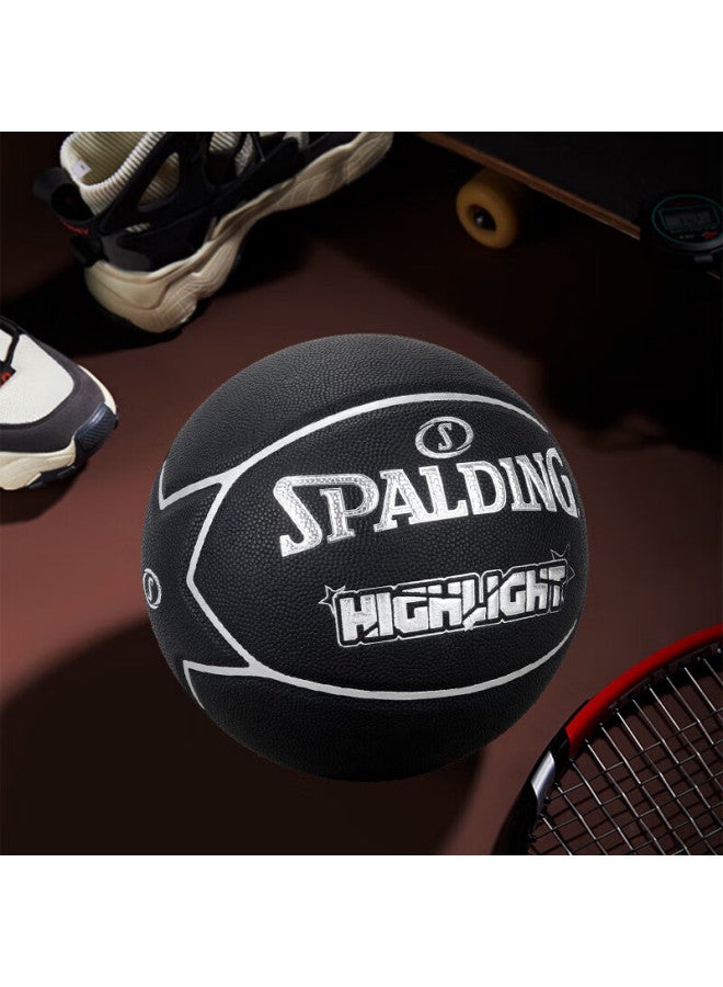 Spalding Basketball, Cool Five-star Design, Black And Silver, 7 Pieces Pu, Adult Compeion Ball, 77-168y - Image 1