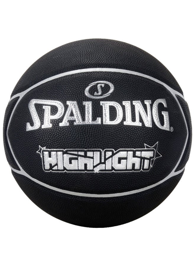 Spalding Basketball, Cool Five-star Design, Black And Silver, 7 Pieces Pu, Adult Compeion Ball, 77-168y - Image 2