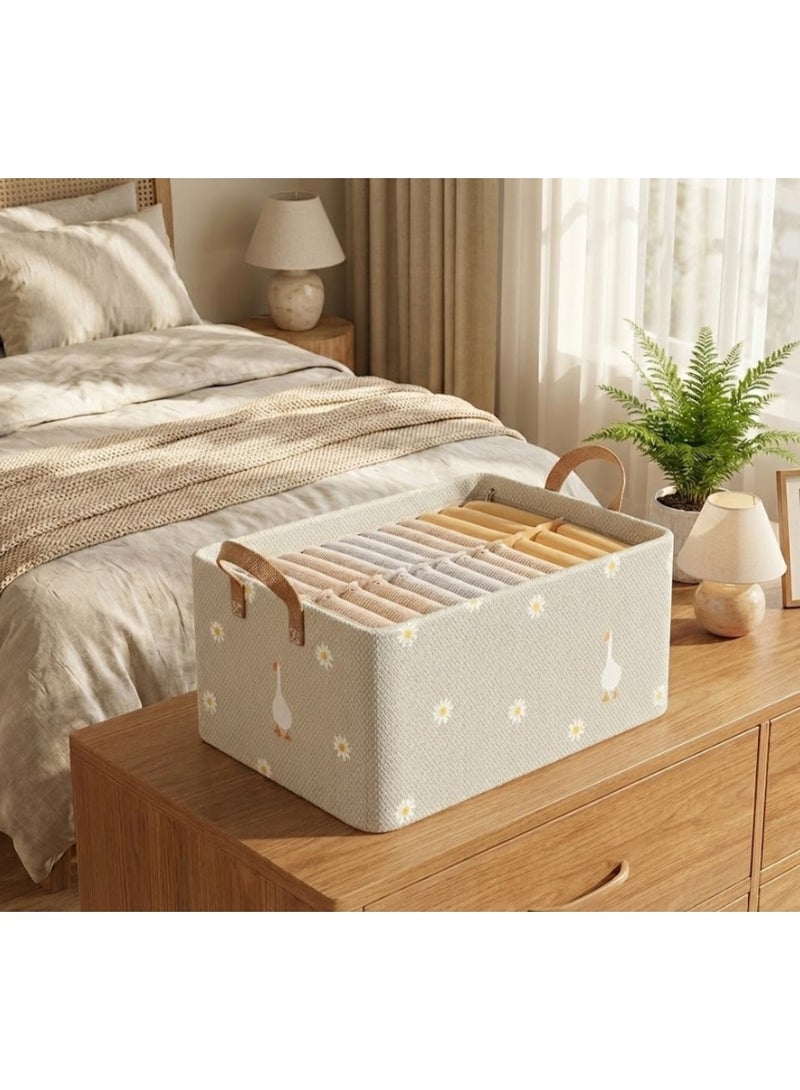 Living Fabric Storage Box (47x28x20 cm), Goose Pattern with Durable Leather Handles - Image 2