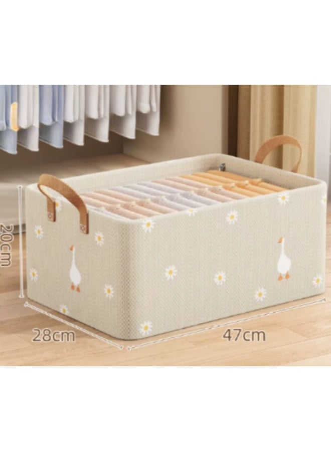 Living Fabric Storage Box (47x28x20 cm), Goose Pattern with Durable Leather Handles - Image 1