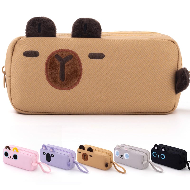 CICIMELON Cartoon Pencil Case Large Capacity Pen Pouch with Embroidered Animal Design School Supplies Bag for Kids Teens Students Brown Capybara