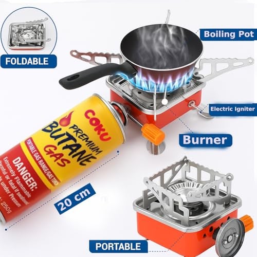 coku Stainless Steel Portable Camping Gas Stove Mini Powerful Butane Gas Stove for Travelling Portable Lightweight Gas Burner for Emergency Use Hiking Outdoor Travel. - Image 3