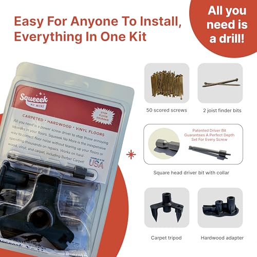 SQUEEEK NO MORE Squeaky Floor Repair Kit for Hardwood, Carpet, Vinyl & Linoleum – Complete Floor Squeak Repair Kit Includes Joist Finder Drill Bits, Tripod Fixture and 50 Counter-snap Screws - Image 3