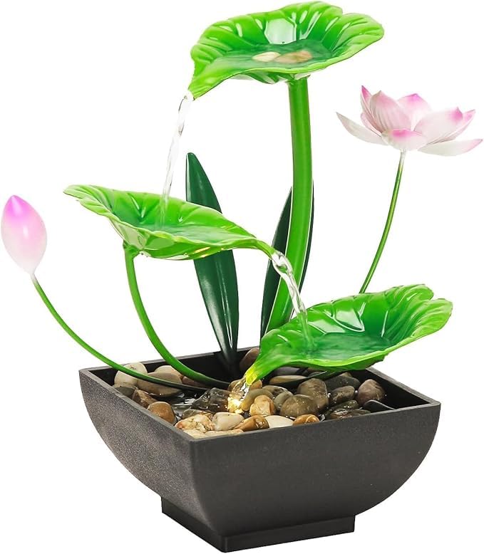 OTISTORES OTISTORES Waterfall Fountain Indoor Water Fountain 3Tier Lotus Desk Fountain Relaxation Tabletop Fountain Home Decor Including Lots of Rocks and Soothing Sound Machine 