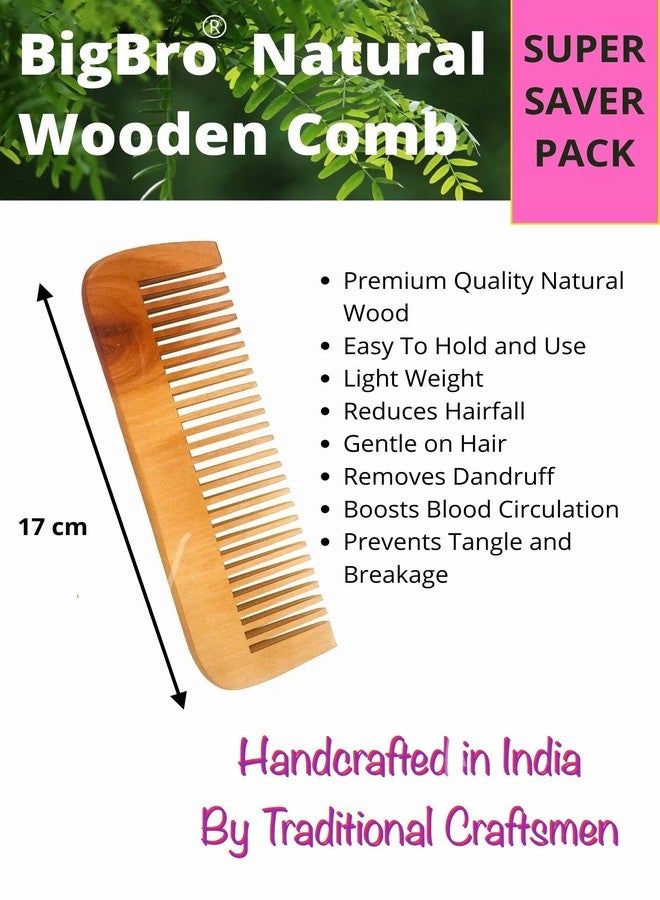 BigBro Pure Natural Wooden Comb Wide Teeth for Women and Men | Organic Antibacterial Hair Dandruff Remover Styling Comb| Handcrafted (Super Saver Pack of 1Combs + 2 Velvet Hair Scrunchies) - Image 4