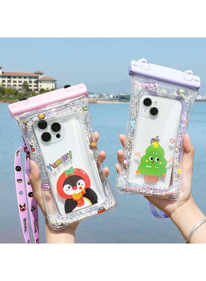 general Mobile Phone Waterproof Bag Drifting Swimming Water Splashing Festival Hot Spring Quicksand Airbag Floating Waterproof Cover Cute Cartoon Touch Screen-Color:Transparent White # Single Hole Ordinary - Image 5