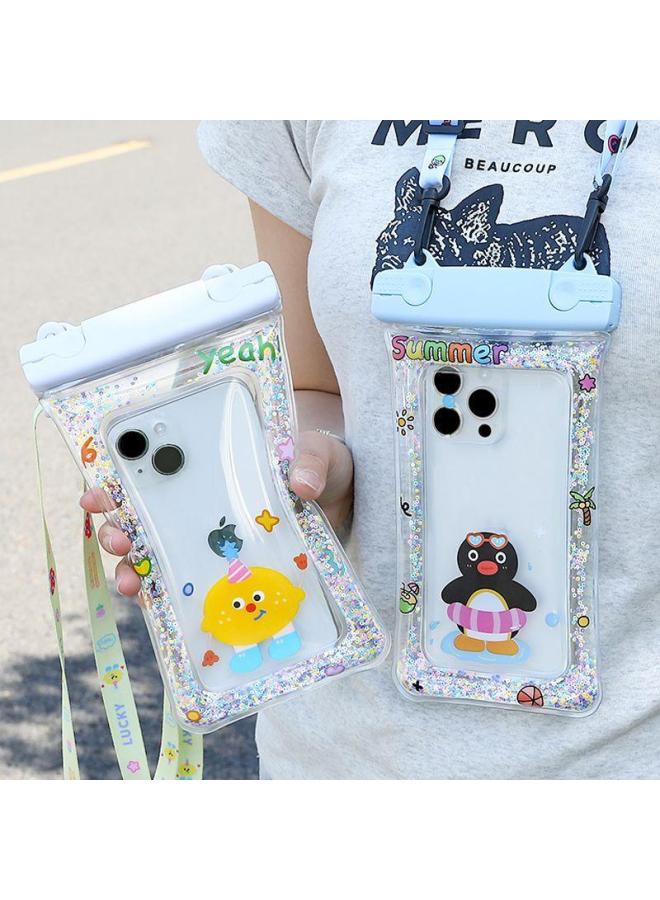 general Mobile Phone Waterproof Bag Drifting Swimming Water Splashing Festival Hot Spring Quicksand Airbag Floating Waterproof Cover Cute Cartoon Touch Screen-Color:Transparent White # Single Hole Ordinary - Image 3