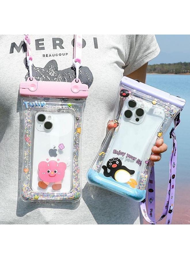 general Mobile Phone Waterproof Bag Drifting Swimming Water Splashing Festival Hot Spring Quicksand Airbag Floating Waterproof Cover Cute Cartoon Touch Screen-Color:Transparent White # Single Hole Ordinary - Image 4