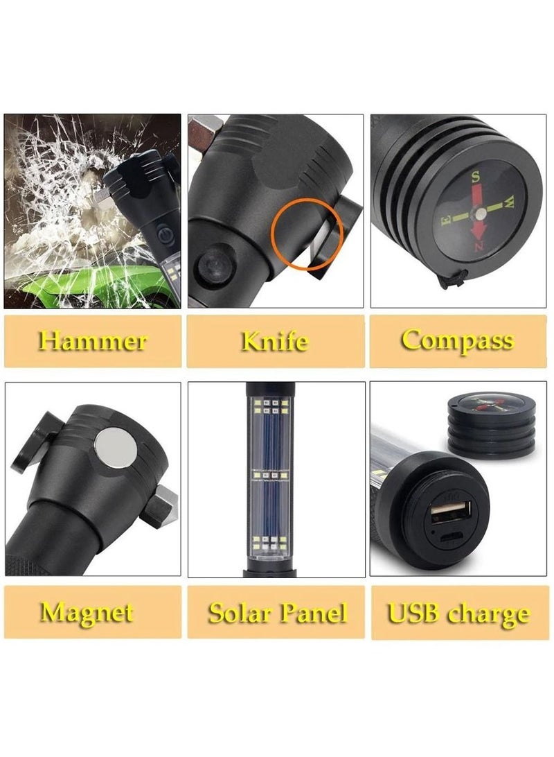 general Solar Power Flashlight LED Rechargeable  Portable Hand Light  Outdoor Flashlight with Safety Hammer and Compass For Camping - Image 3