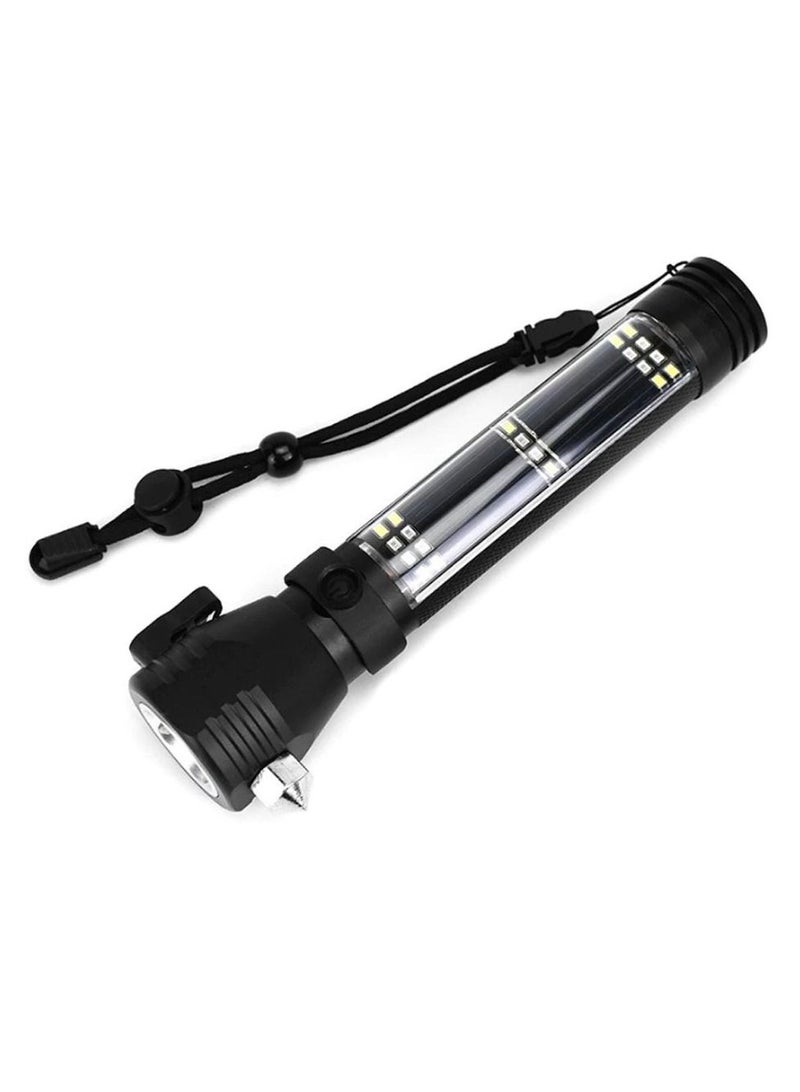 general Solar Power Flashlight LED Rechargeable  Portable Hand Light  Outdoor Flashlight with Safety Hammer and Compass For Camping - Image 1