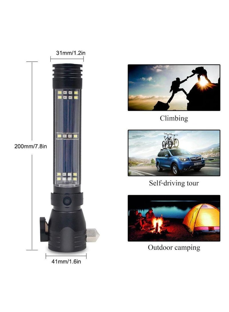 general Solar Power Flashlight LED Rechargeable  Portable Hand Light  Outdoor Flashlight with Safety Hammer and Compass For Camping - Image 5