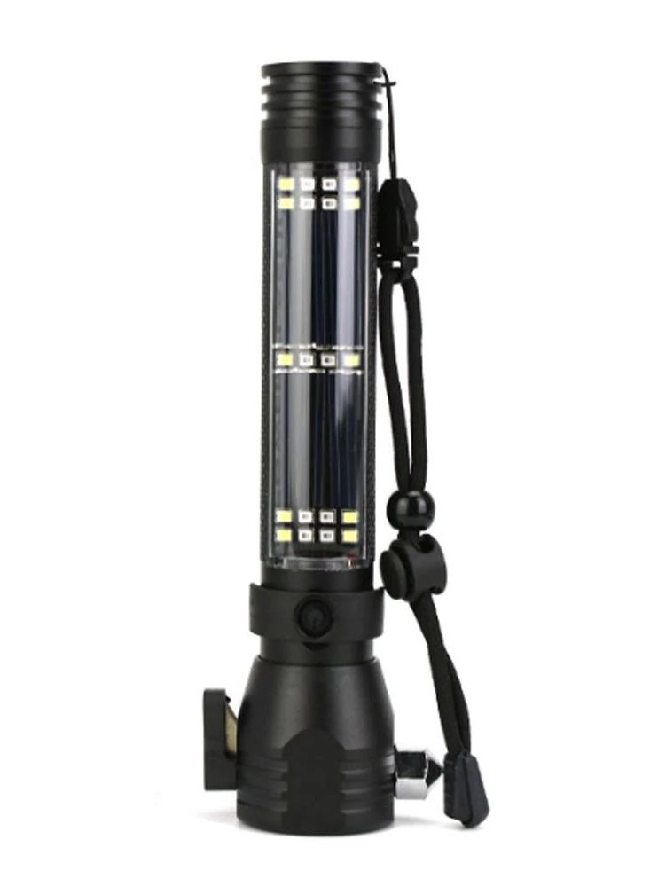 general Solar Power Flashlight LED Rechargeable  Portable Hand Light  Outdoor Flashlight with Safety Hammer and Compass For Camping - Image 2