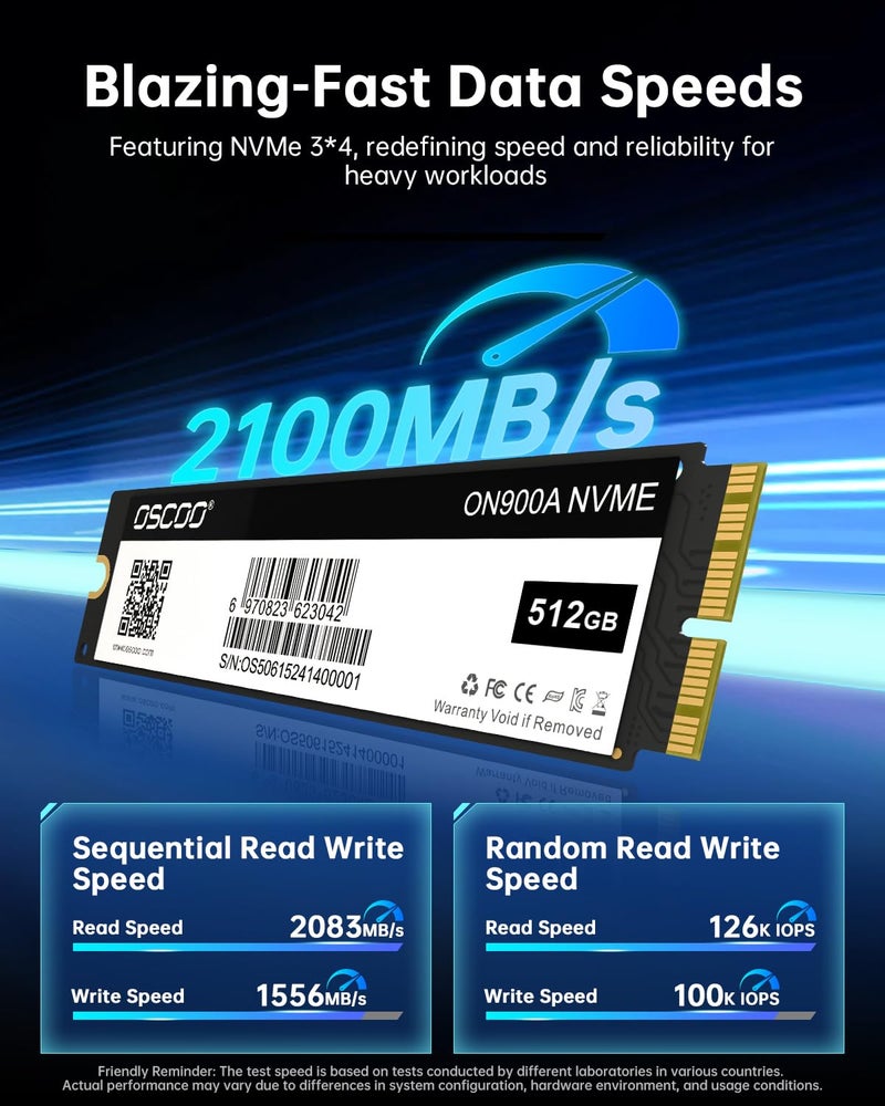 OSCOO 512GB NVMe SSD for MacBook - PCIe Gen3.0x4 Internal SSD, Up to 2100MB/s, Compatible with MacBook Air 2013-2017, MacBook Pro 2013-2016, Mac mini 2014, iMac 2012-2018, Mac Pro 2013 - ON900A - Image 2