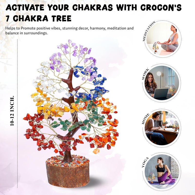 Crocon Seven Chakra Tree of Life for Positive Energy Feng Shui Decor Fake Bonsai Crystals and Healing Stones Money Tree Room Decor 7 Chakra Stone Healing Crystals Spiritual Gifts - Image 2