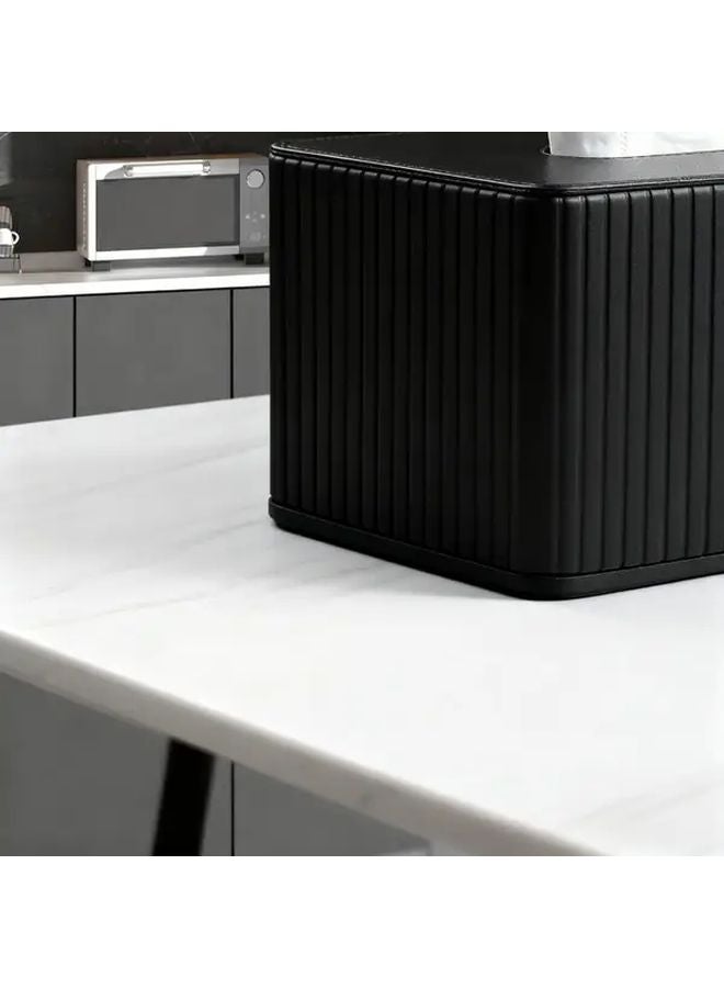 صندوق المناديل من White Stripes المصنوع من الجلد الصناعي: زخرفي وعملي للمنزل والمكتب - Image 5