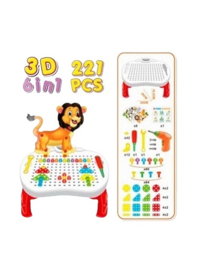 221Pcs 3D 6 In 1 Stem Mosaic Building Blocks Peg Electric Drill Assemble Toy Set - Image 2