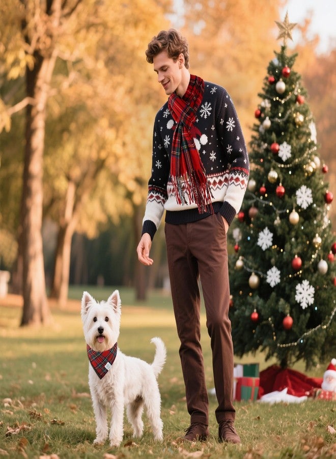 E-Clover Christmas Dog Bandanas Matching Owner Scarf Lines Dog Bandana Bibs with Tartan Scarves Shawl for Small Medium Dogs Mom Outfit Gifts Red Blue Green - Image 3