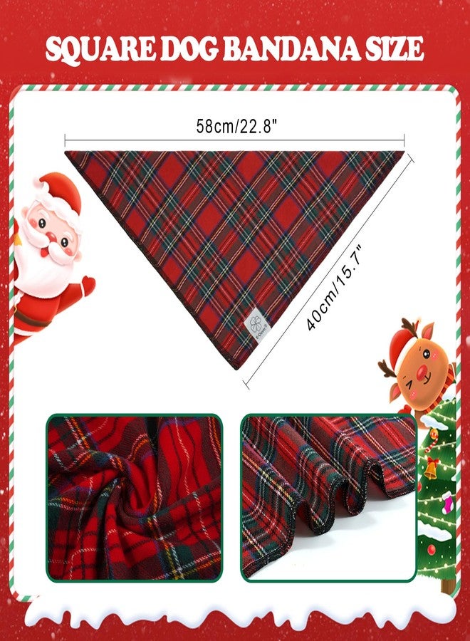 E-Clover Christmas Dog Bandanas Matching Owner Scarf Lines Dog Bandana Bibs with Tartan Scarves Shawl for Small Medium Dogs Mom Outfit Gifts Red Blue Green - Image 2