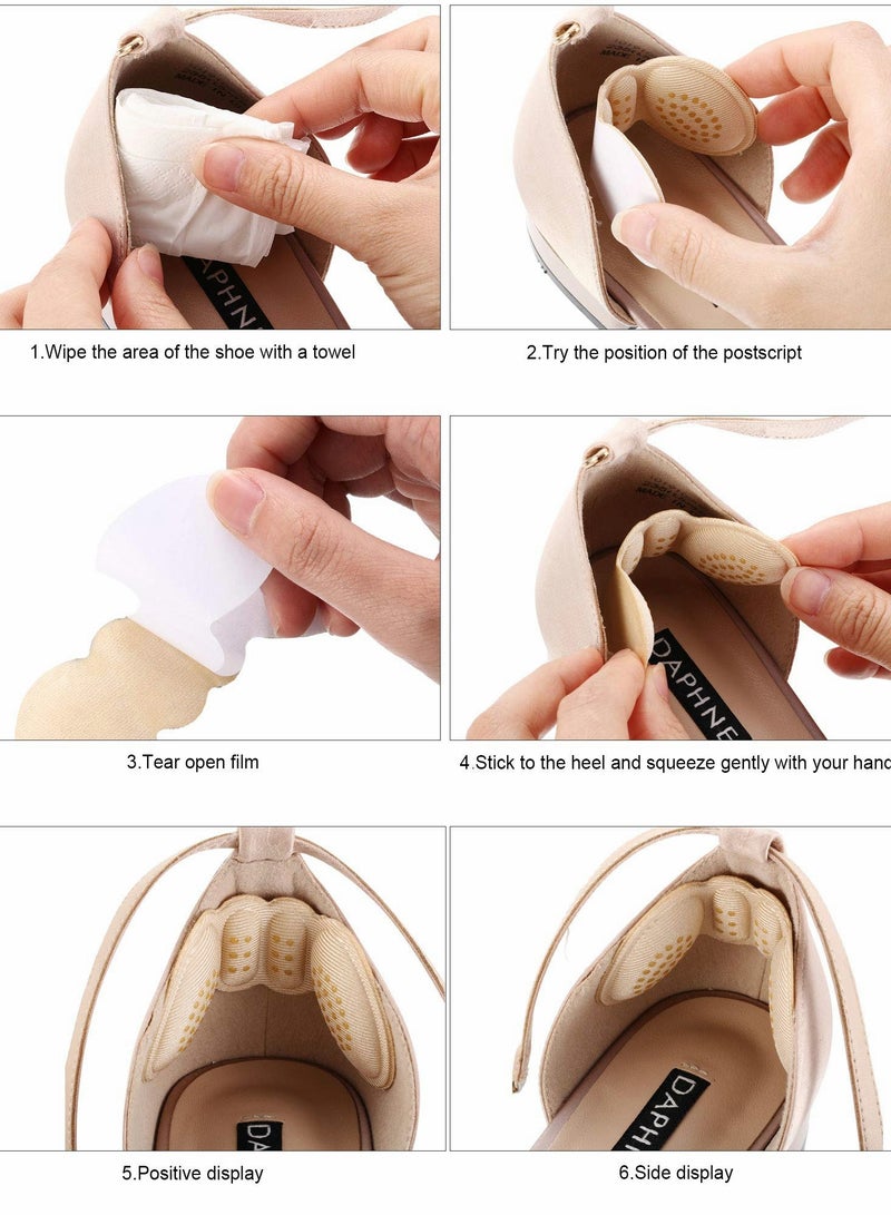 SYOSI Heel Cushion Pads, 6 Pairs Heel Shoe Grips Liner Self-Adhesive Shoe Insoles Foot Care Protector (Black and Skin Color) - Image 4
