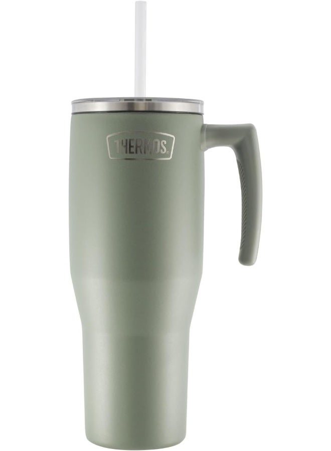 THERMOS STAINLESS STEEL VACUUM INSULATED GREEN MUG WITH STRAW 1.1LTR - Image 1