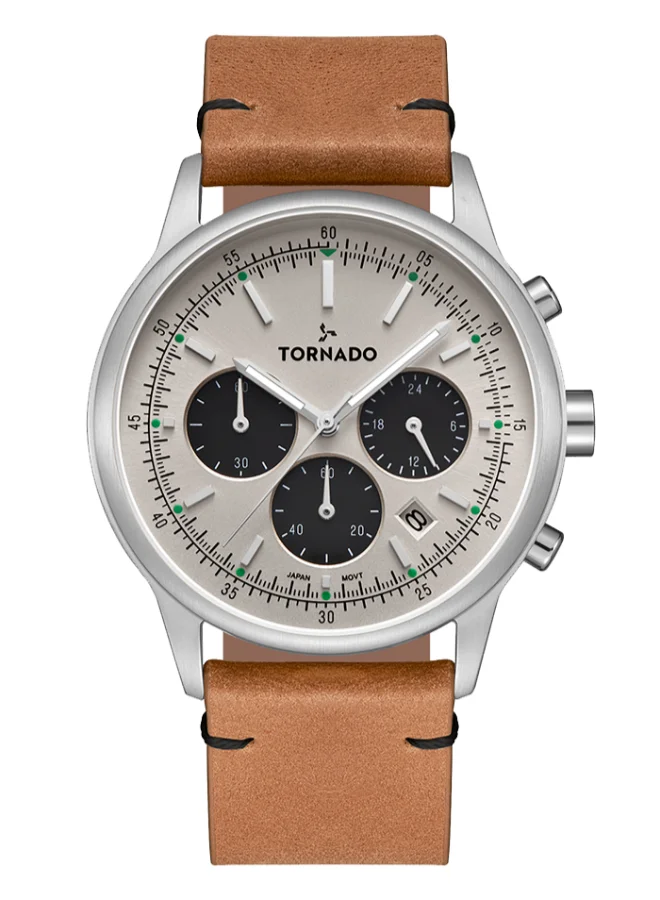 TORNADO Men's Leather Multi Function Watch T24108-SLEI - 42.4 mm