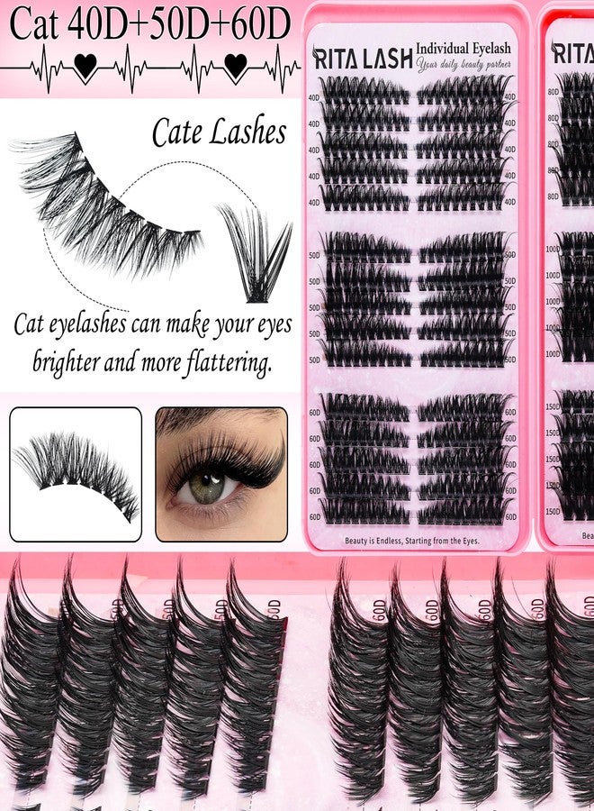 RITALASH Lash Clusters Kit Bulk 3D Effect Eyelash Clusters Kit Cat Eye Lashes Cluster Eyelash Extensions Pack Colored Lashes Cluster Pestañas Postizas Naturales+Bond&Seal,Remover,Tweezers,Cleanser(Lash Kit-7) - Image 5