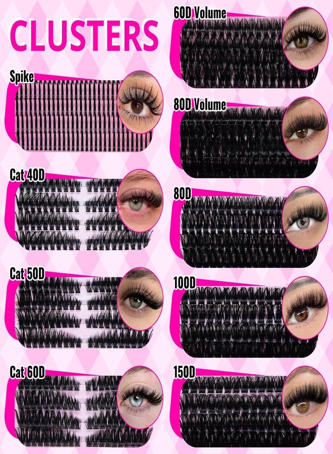 RITALASH Lash Clusters Kit Bulk 3D Effect Eyelash Clusters Kit Cat Eye Lashes Cluster Eyelash Extensions Pack Colored Lashes Cluster Pestañas Postizas Naturales+Bond&Seal,Remover,Tweezers,Cleanser(Lash Kit-7) - Image 3