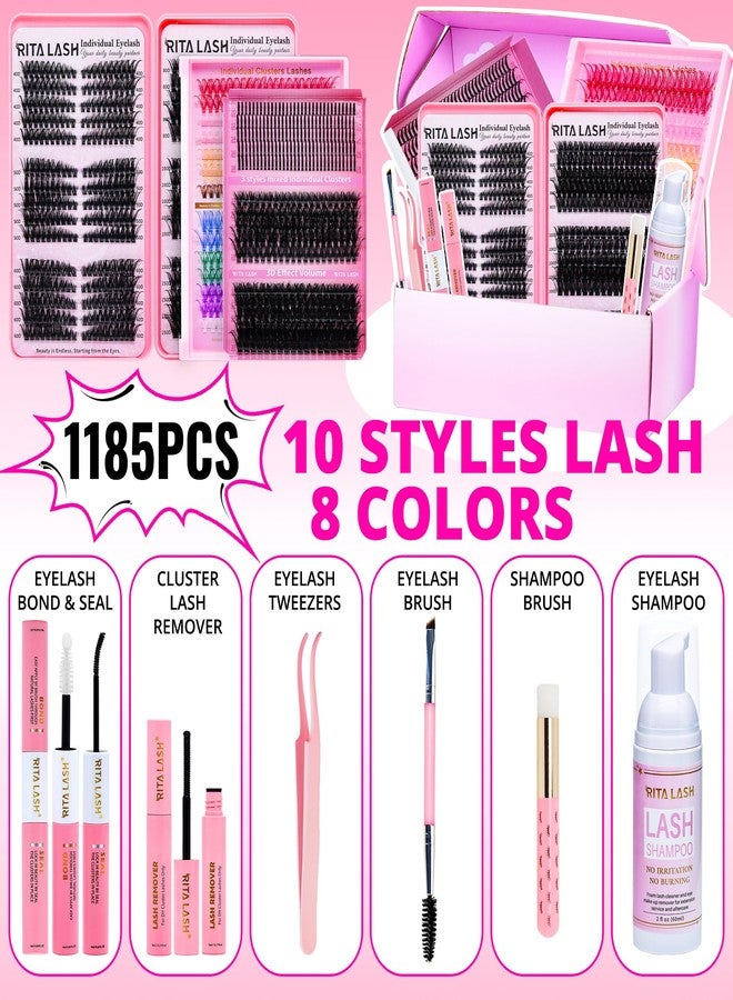 RITALASH Lash Clusters Kit Bulk 3D Effect Eyelash Clusters Kit Cat Eye Lashes Cluster Eyelash Extensions Pack Colored Lashes Cluster Pestañas Postizas Naturales+Bond&Seal,Remover,Tweezers,Cleanser(Lash Kit-7) - Image 2