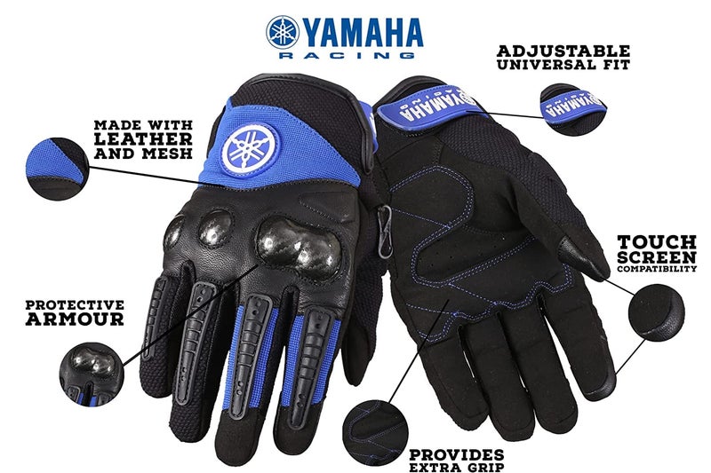 Yamaha Bike Riding Gloves Leather and Mesh (L Size, Blue) Y6ABURG10L21 - Image 3