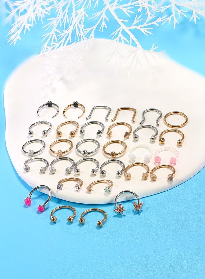 Cisyozi 16G Horseshoes Black Septum Jewelry Stainless Steel Horseshoe Septum Ring Nose Rings Hoop Helix Daith Cartilage Tragus Earrings Eyebrow Body Piercing Jewelry 6-14mm, Metal Crystal, - Image 3