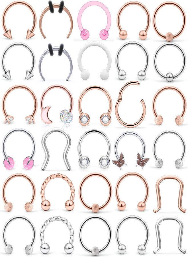 Cisyozi 16G Horseshoes Black Septum Jewelry Stainless Steel Horseshoe Septum Ring Nose Rings Hoop Helix Daith Cartilage Tragus Earrings Eyebrow Body Piercing Jewelry 6-14mm, Metal Crystal, - Image 1