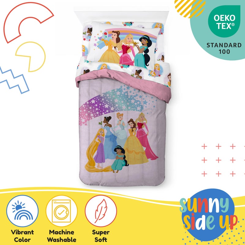 Sunny Side Up Disney Princess Twin Comforter Set - 5 Piece Kids Bedding Includes Comforter, Sheets & Pillow Cover - Super Soft Rainbow Stars Microfiber Bed Set - Image 4