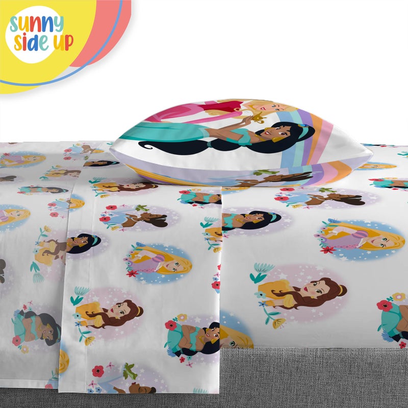 Sunny Side Up Disney Princess Twin Comforter Set - 5 Piece Kids Bedding Includes Comforter, Sheets & Pillow Cover - Super Soft Rainbow Stars Microfiber Bed Set - Image 5