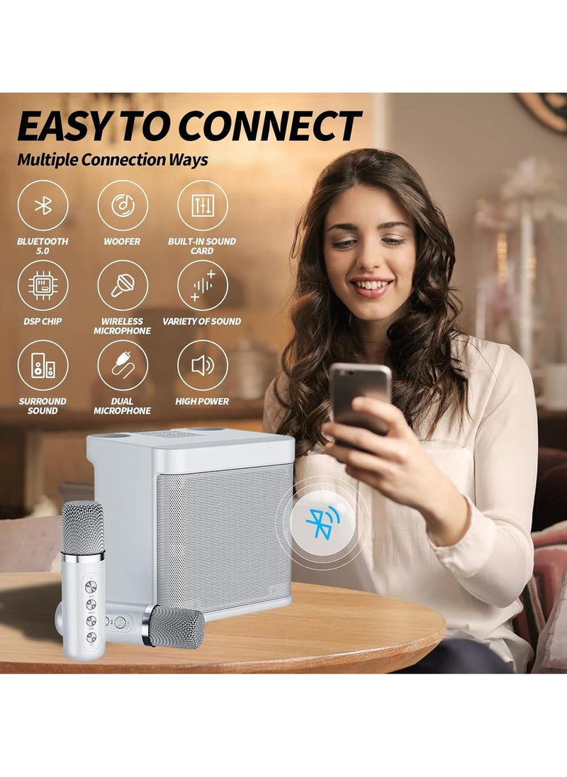 ELTRAZONE Karaoke Machine for Adults & Kids, Portable Bluetooth Karaoke Speaker with 2 Wireless Microphones, PA Speaker System for Indoor & Outdoor Parties, Family Fun Entertainment (White)  - Image 2