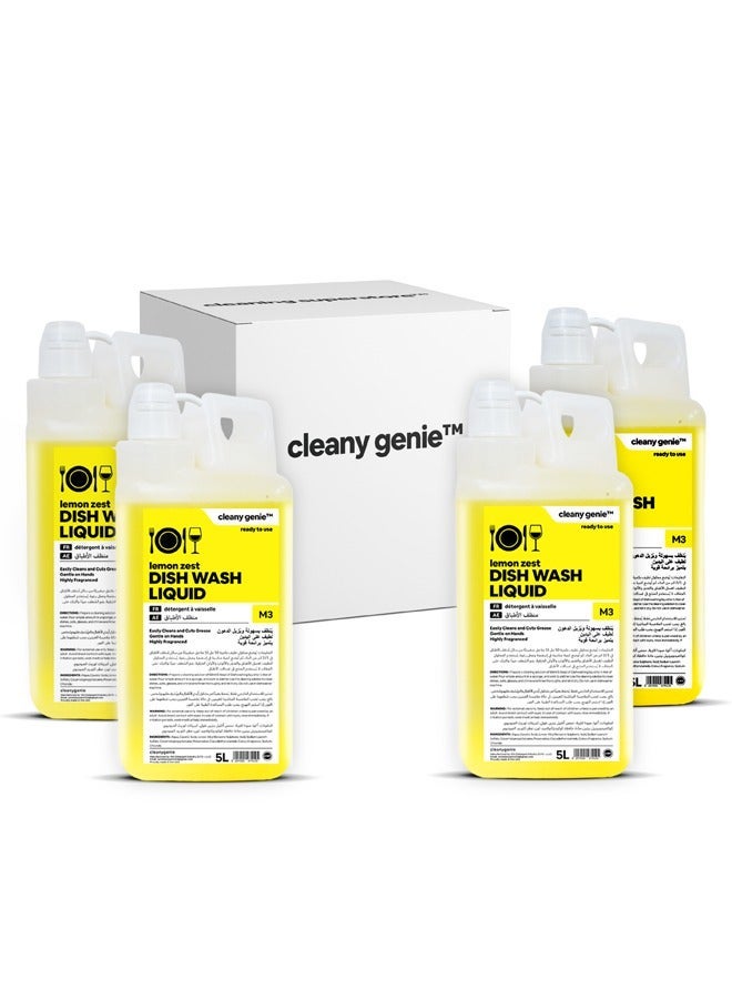 cleany genie Long Lasting Dishwashing Liquid Lemon Zest Fragrance 4x5L - Image 1