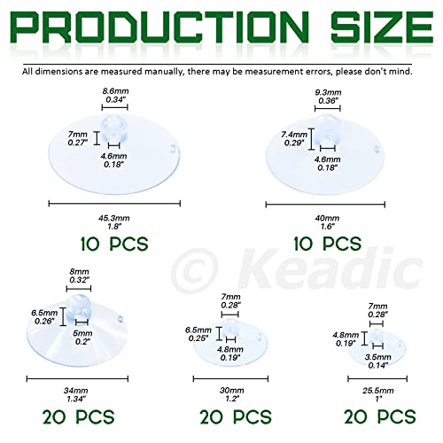 Keadic 80 Pcs 5 Sizes Rubber Clear Suction Cups Set, 2.5/3/3.5/4/4.5 CM Heavy Strength Anti-Collision Plastic Sucker Pad Without Hooks for Home Kitchen Bathroom Hanging - Image 2