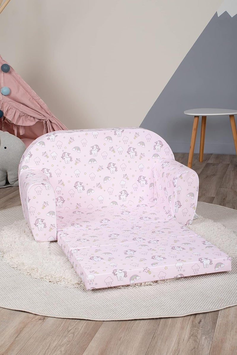 Delsit Kids Couch for Toddlers - 2 in 1 Convertible Foam Sofa to Lounger in Unicorns and Rainbows Pink - Image 5