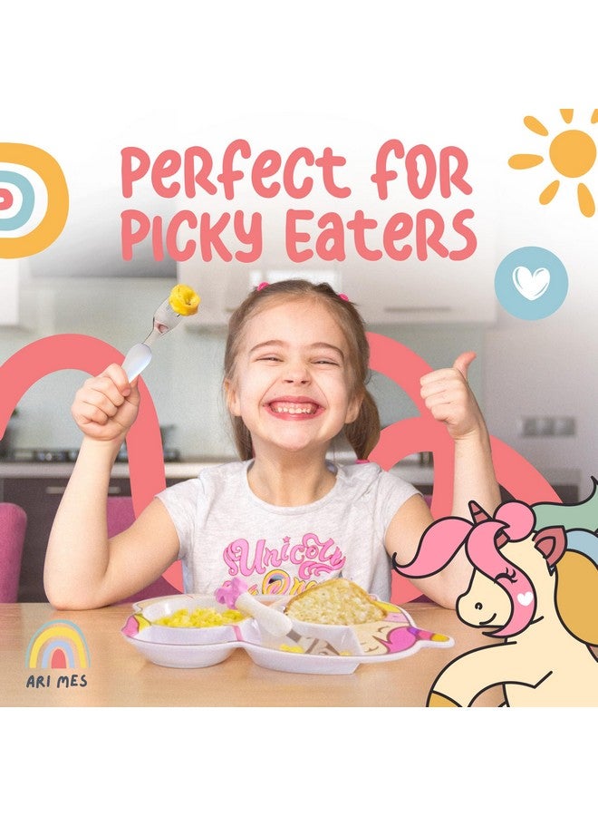 ARI MES - Unicorn Shaped Plate and Utensil Set - Fun, BPA-Free, Shatter- Resistant, Lightweight, Picky Eaters Kids Dinnerware Set, Children's Utensils, Toddler Forks and Spoons - Image 2
